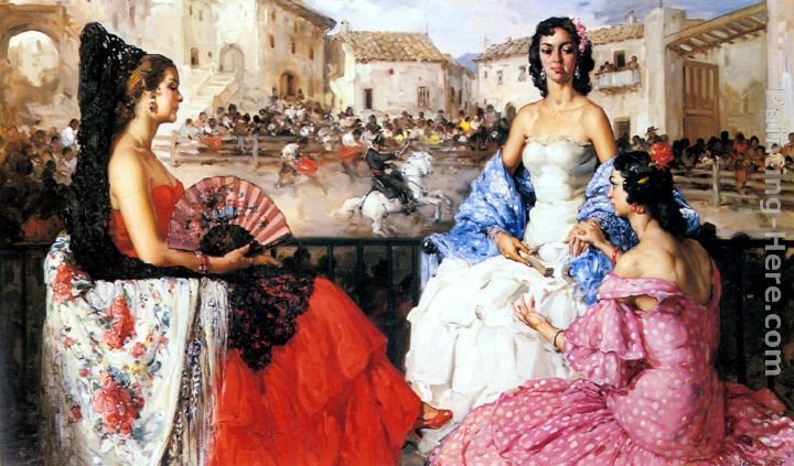 Francisco Rodriguez San Clement Elegant Women Watching a Bull Fight